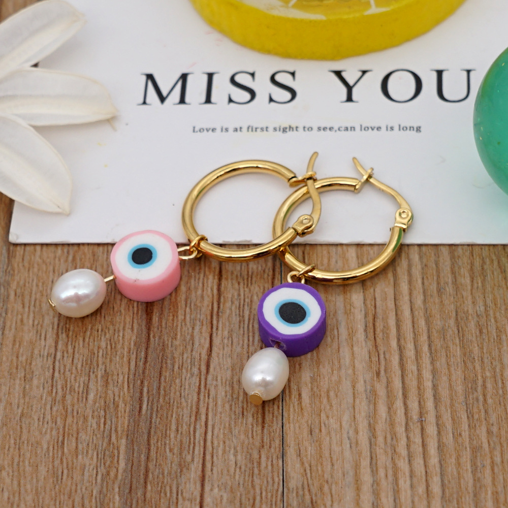 Bohemian Color Matching Simple Soft Ceramic Pearl Earrings Wholesale display picture 3