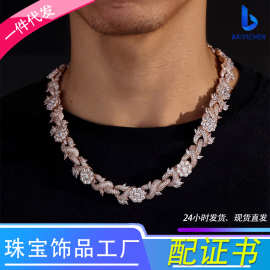 欧美热卖电镀厚金项链八字荆棘十字架古巴链男士锆石潮流嘻哈饰品