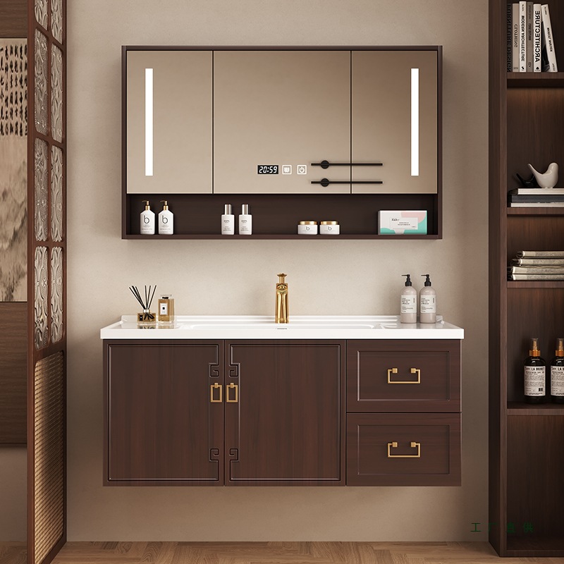 Medieval Style Oak Bathroom Cabinet Combination Ceramic Integrated Basin Bathroom Smart Washbasin Washbasin Cabinet Package Installation
