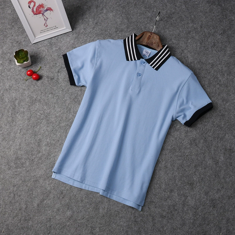 Детская футболка, голубой и белый polo, летняя форма для учащихся, с коротким рукавом