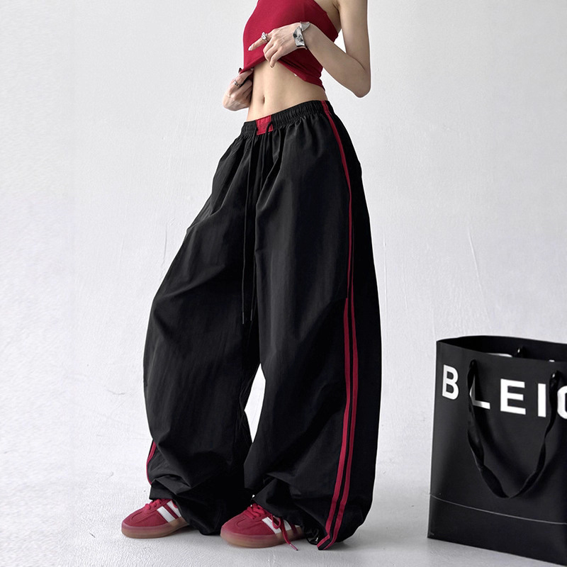 Homemade American-Style Cargo Pants for Women, Loose Straight-Leg Versatile Cool Quick-Dry Sports Parachute Pants, Sports Casual Parachute Pants