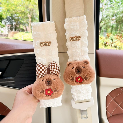 Carto Kappi Barra car seat Seat belt shoulder pad - moneyful-flower-capibala-1-pair-of-puff-shoulder-pads