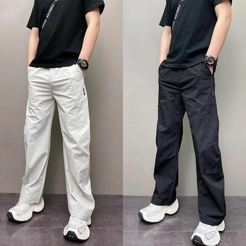Summer Thin Style 2025 Personalized Design Youth Men's Zippered Loose Harem Straight Casual Wide-Leg Pants Summer Thin Style 2025 Personalized Design Youth Men's Zippered Loose Harem Straight Casual Wide-Leg Pants