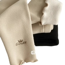 冬季新款儿童木耳卷打底裤加绒/不加刺绣小皇冠一体绒保暖女童裤