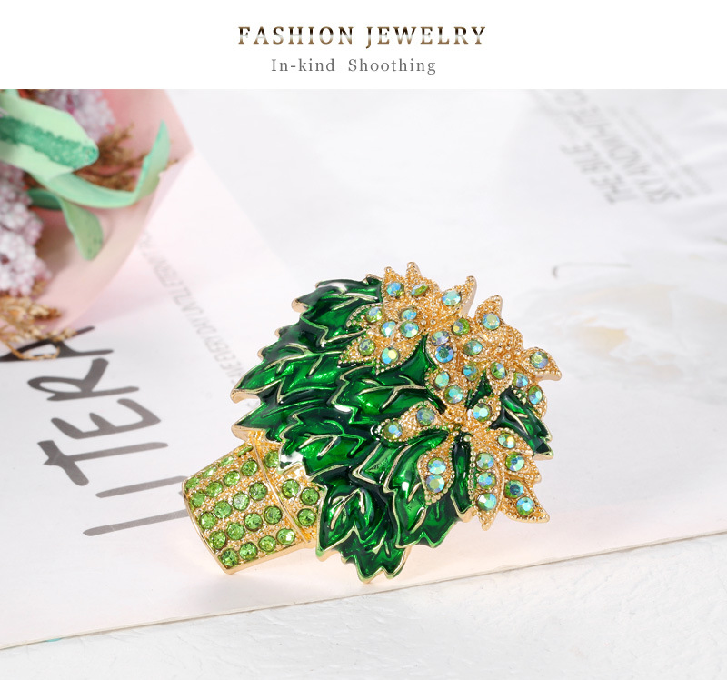 Korean Green Flower Brooch Creative Oil Drop Flower Diamond Plant Brooch Wholesale display picture 2