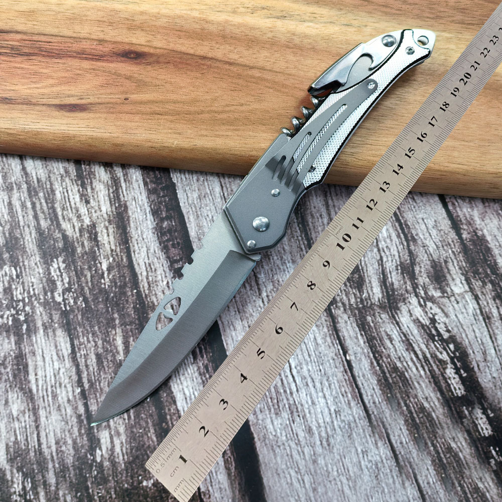 一件代发户外防身折叠小刀多功能开红酒器海马小刀LED小灯钓鱼刀