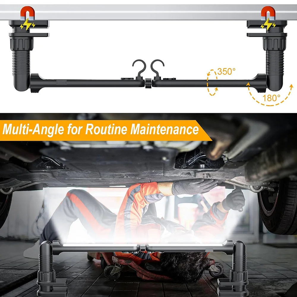 2-in-1 Magnetic Auto Repair Work Light, COB Rechargeable Long Strip Inspection Light, Hanging Hood Repair Light