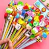 Cartoon pencil, eraser, bag