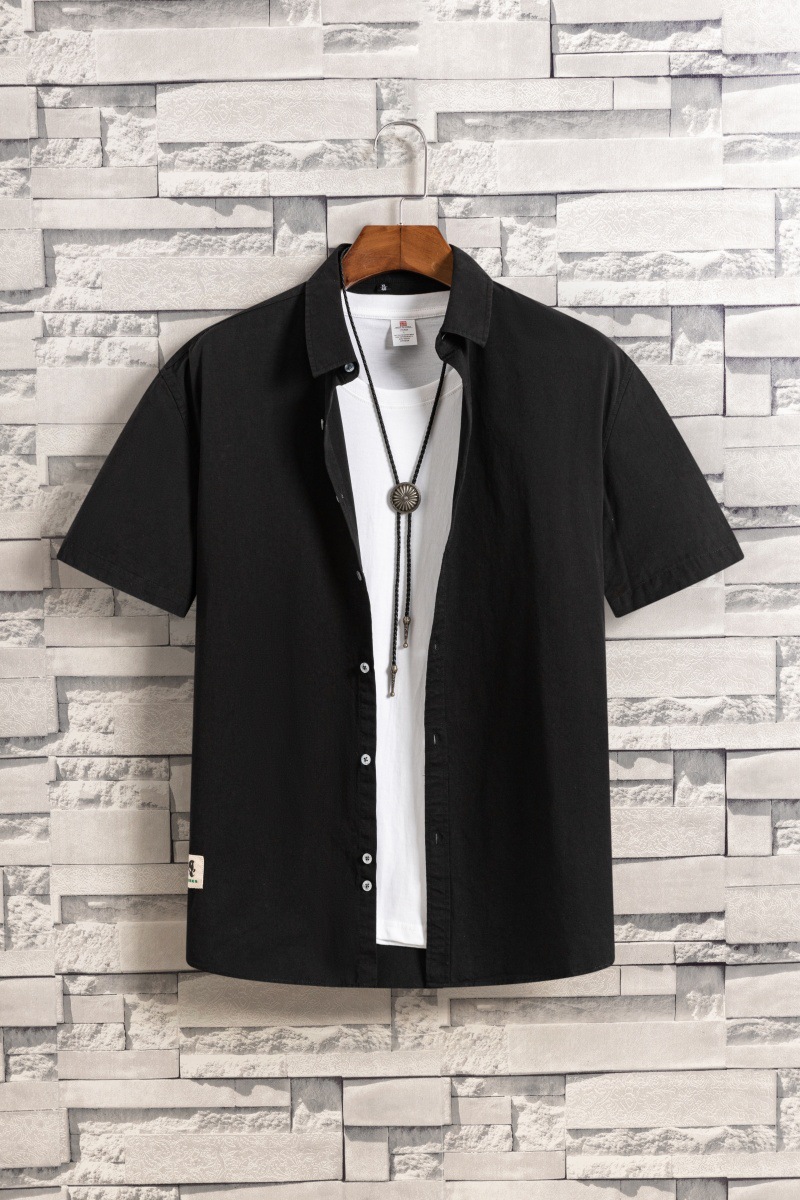 Camisa Casual de Manga Corta de Estilo Hong Kong para Hombre de Algodón Estampado para Ocio