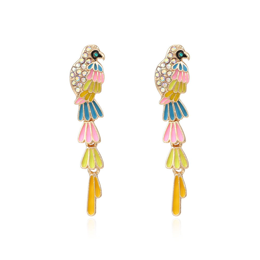 1 Pair Cartoon Style Bird Enamel Alloy Artificial Rhinestones Drop Earrings display picture 4