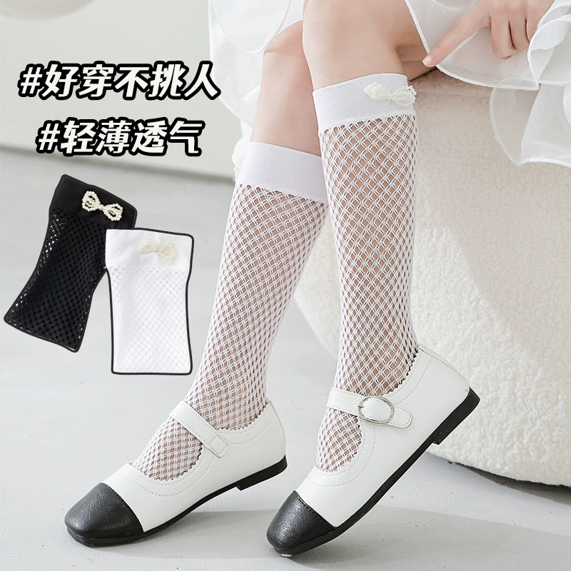Летние тонкие детские knee socks с бантом, средняя длина, стиль Lolita