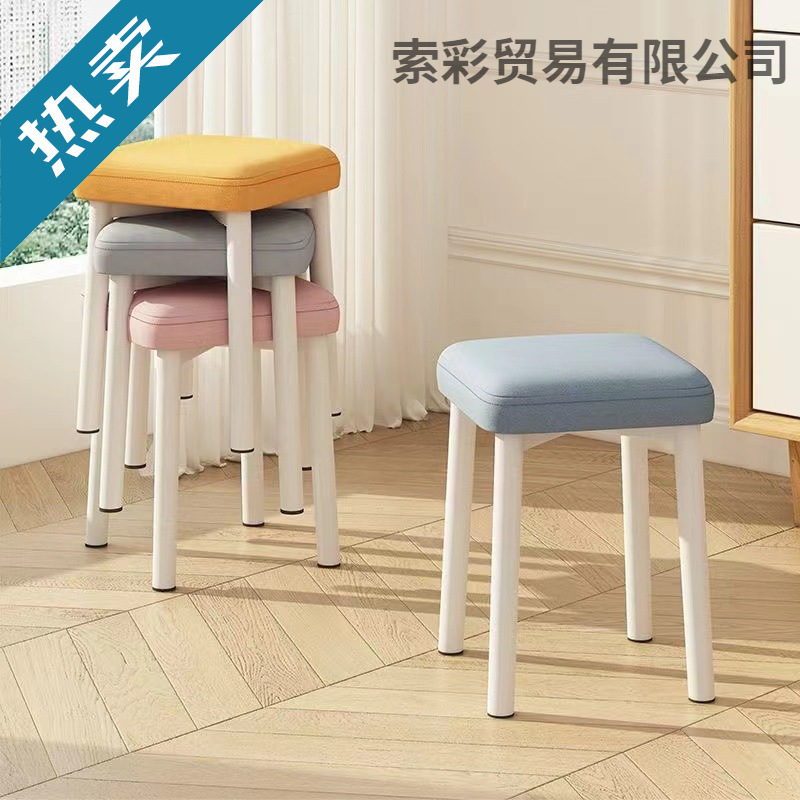 Solid Wood Stool for Home Use, Cream-Style Dining Stool, Natural Wood Stackable Dining Chair, Restaurant Soft Chair, Simple Bedroom Makeup Stool