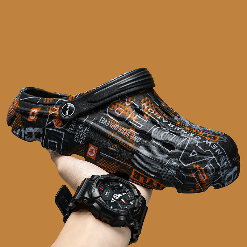 Hole Shoes Men's Summer New Outdoor Beach Sandals Outwear Dual-purpose Non-slip Wear-resistant Soft Bottom Baotou Slippers for Men