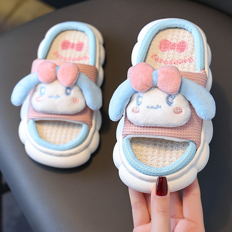 Children's linen slippers girls' indoor home mute non-slip cute baby children parent-child floor slippers spring and autumn