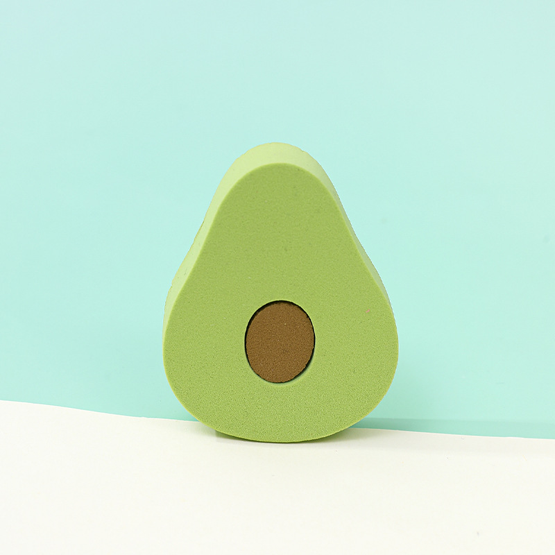 Personalizada serie de polvo de fruta suave forma especial seca húmeda doble uso esponja de maquillaje polvo de aguacate ultra suave forma