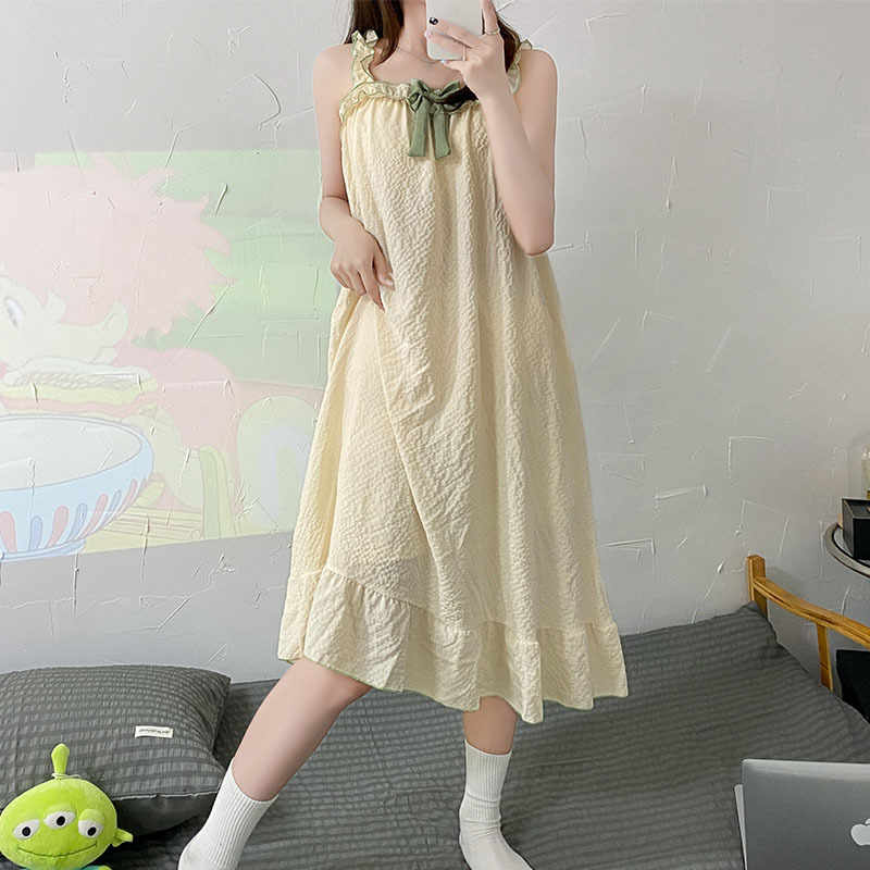 Pijama de verano espuma de algodón arrugado arco de arco dulce pijama de estudiante mujer ropa casera ropa de vestir comercio exterior