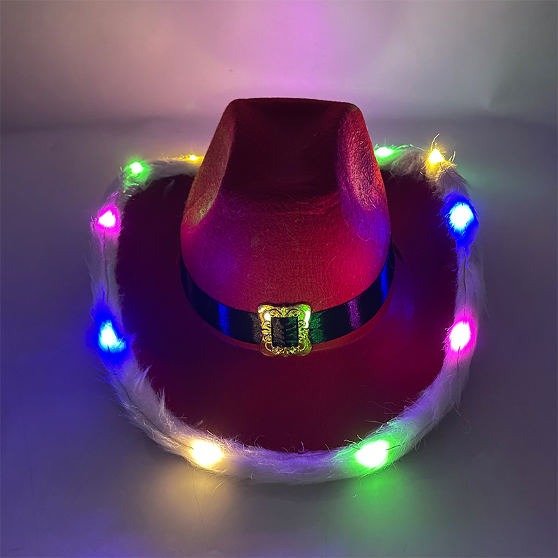LED navidad pluma lámpara decoración de vaquero sombrero fiesta LED iluminante navidad dorada sombrero de lámpara