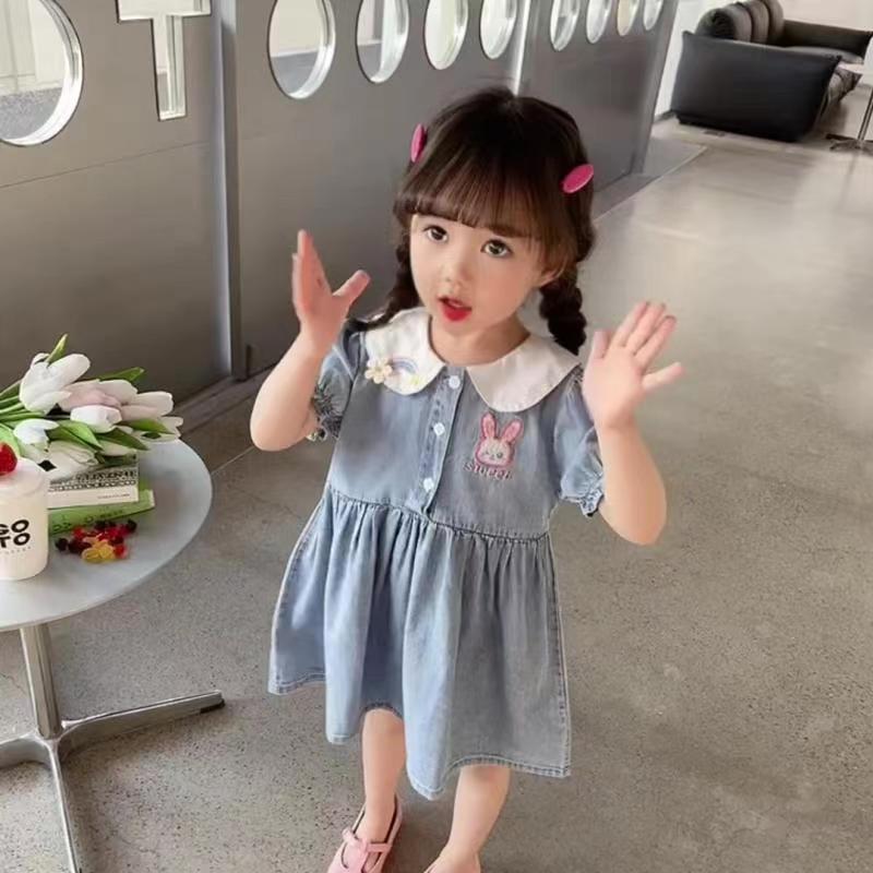 Vestido de princesa de verano para niñas nuevo vestido de mezclilla para bebé vestido de mezclilla de conejito lindo estilo occidental para niños