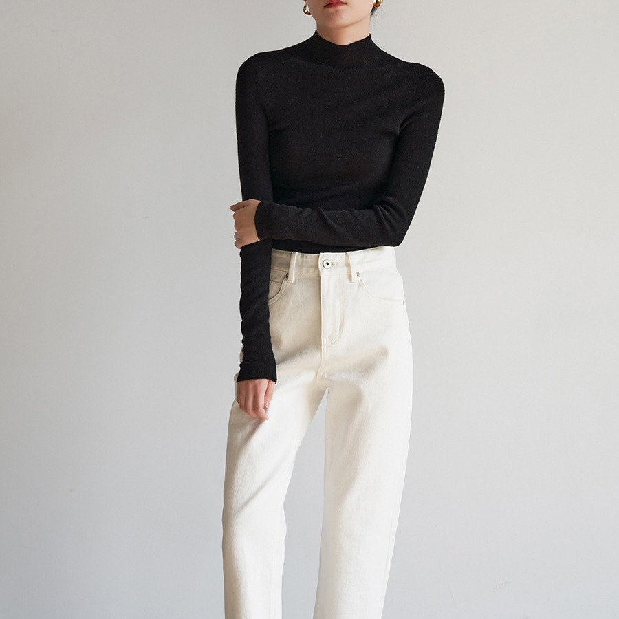 ChicShe ChicShe Seamless One-Piece Commuting Elegant Half-Turtleneck Wool Knit Sweater For Women Autumn Base Layer Top Inner Wear_voghion.com