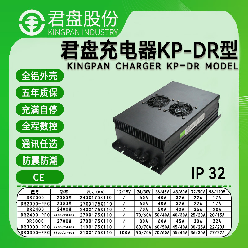 CE认证君盘3000W IP66防水大功率车载充电机大型叉车观光车充电器