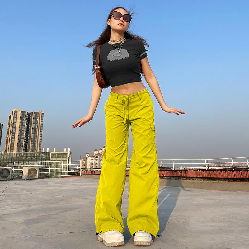In-Stock European and American Style Women's Fashion Casual Cargo Pants with Pockets, Low-Waist Slim-Fit Jogger Straight-Leg Pants for Autumn and Winter 2024