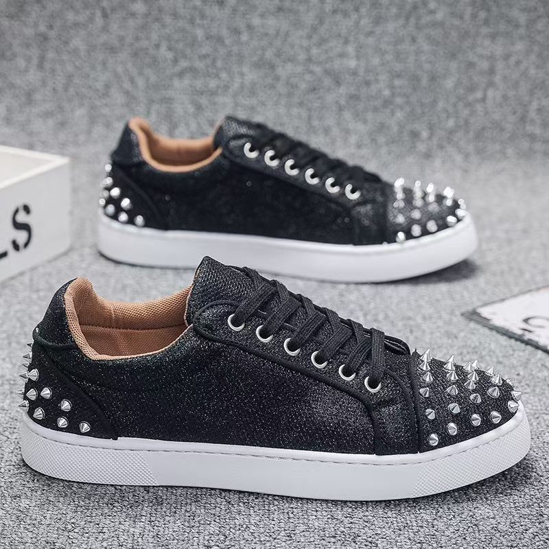 Christian Louboutin Louis Junior Low Spikes Black White