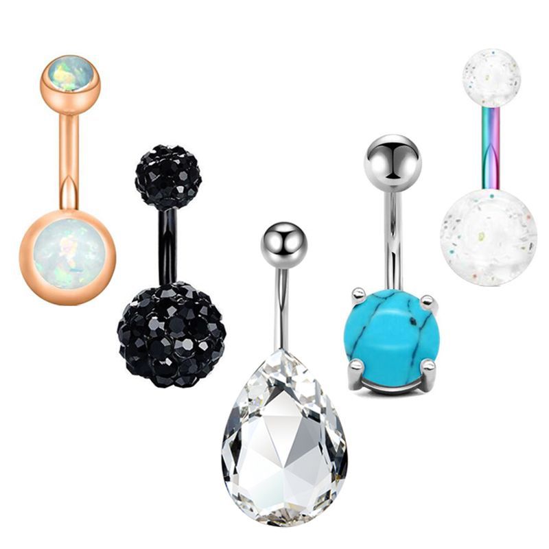 Stainless Steel Zircon Belly Ring Set - 5 Piece Navel Piercing Jewelry with Cactus Floral Design detail image 13