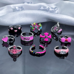 甜酷星星十字架粉色滴釉開口戒指女ins冷淡風氣質高級感百搭指環