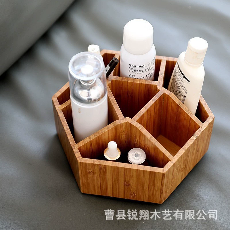 Креативный отсек для хранения ручек, домашний настольный макияж, кисть для ухода за кожей, вращающаяся деревянная коробка, многофункциональная деревянная коробка для хранения