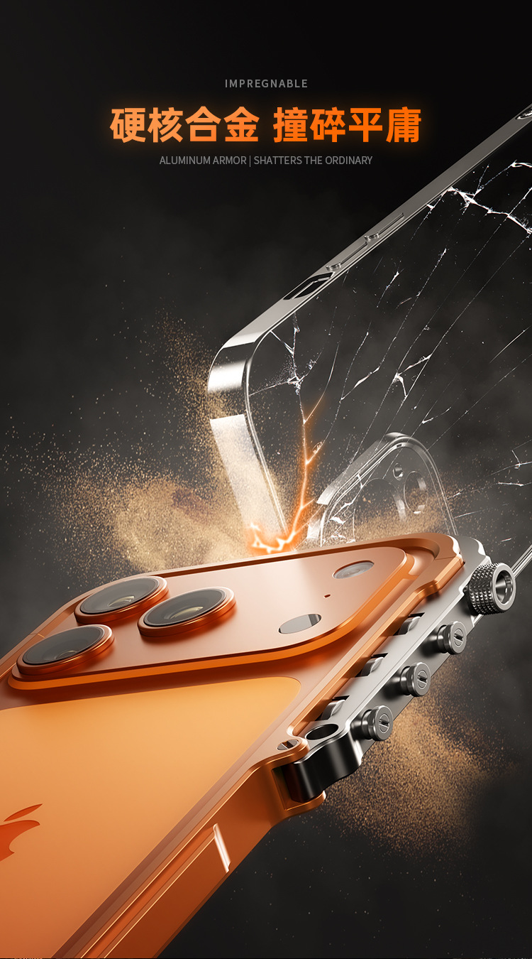 Ốp lưng iPhone viền nhôm chống sốc, khung hợp kim bảo vệ toàn diện cho 17 Pro Max / 16 Pro — Bạc, Xanh dương, Cam, Đen chi tiết 2
