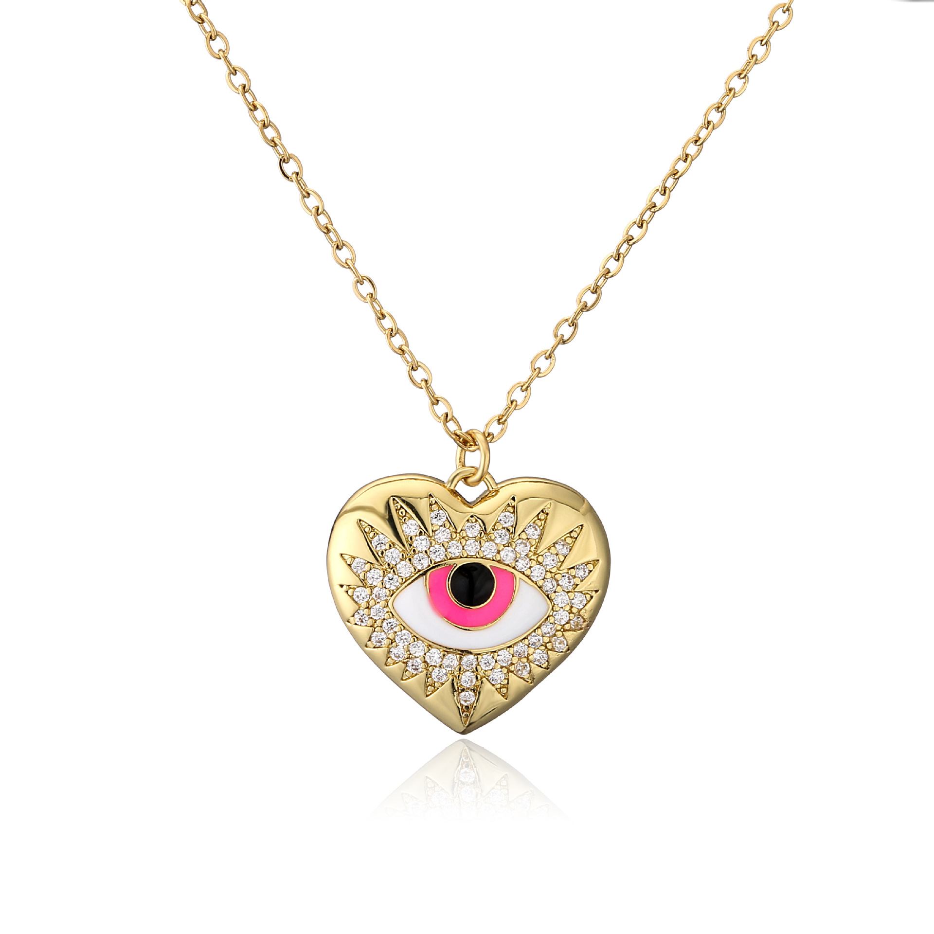 retro heart eye pattern O word chain copper necklace