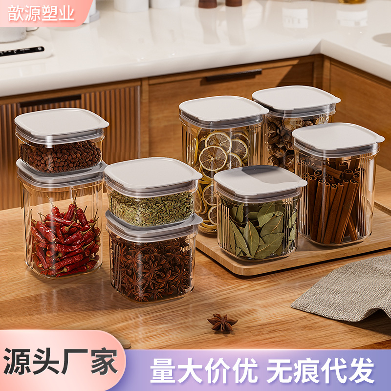 Tanque de especias sellado a prueba de insectos a prueba de humedad de grado alimenticio barril de arroz transparente pimienta ancho de canela hoja de incienso envasado jarro de cereales