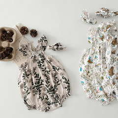 Children's summer clothing in Nordic style, baby outdoor wear, bamboo-cotton gauze thin version, spaghetti straps, onesie with diaper cover