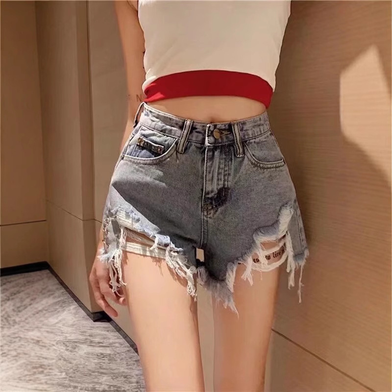 American Style Hot Girl Framed Tassel Nostalgic Denim Shorts Women's Summer New Slim-fit Slimming Low Waist A- line Hot Pants