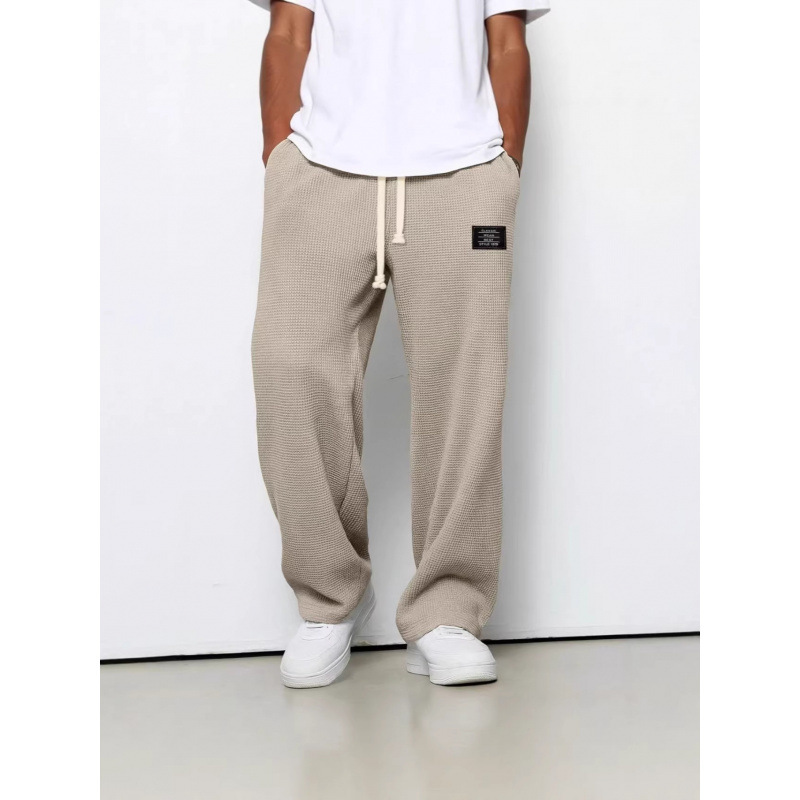 Men's Summer Casual Sports Pants, Straight-Leg, Wide-Leg, Thin, Cool, Loose-Fitting, Breathable, Quick-Dry, Skin-Friendly, Waffle Weave
