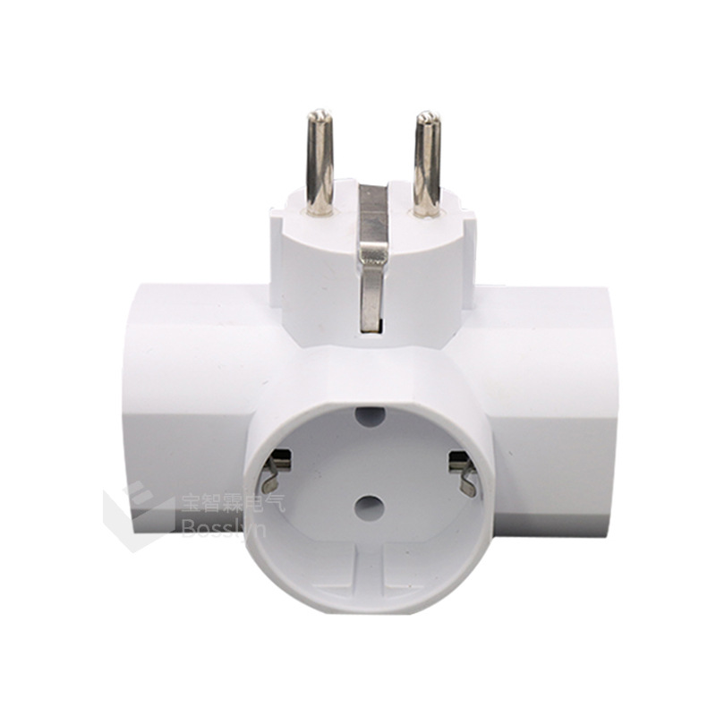 供应一转三德式转换插头 带地线欧式转换器 一出三欧规转换插头