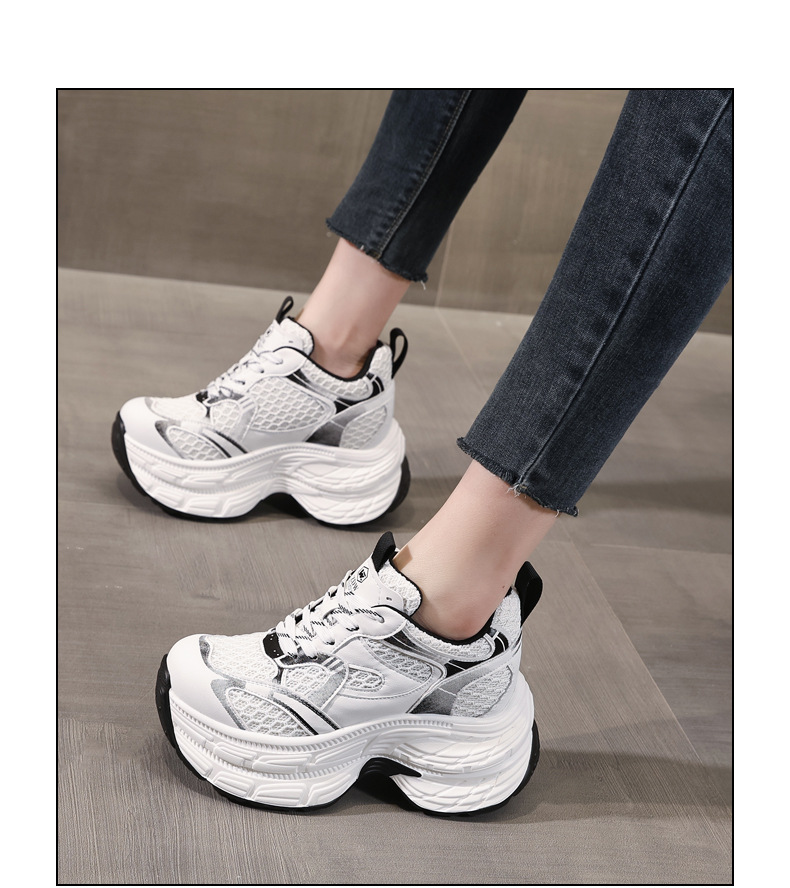 Giày sneaker nữ chunky đế dày lưới thoáng khí, đế bánh xốp mềm, tăng chiều cao nhẹ — Màu xám trắng chi tiết 15