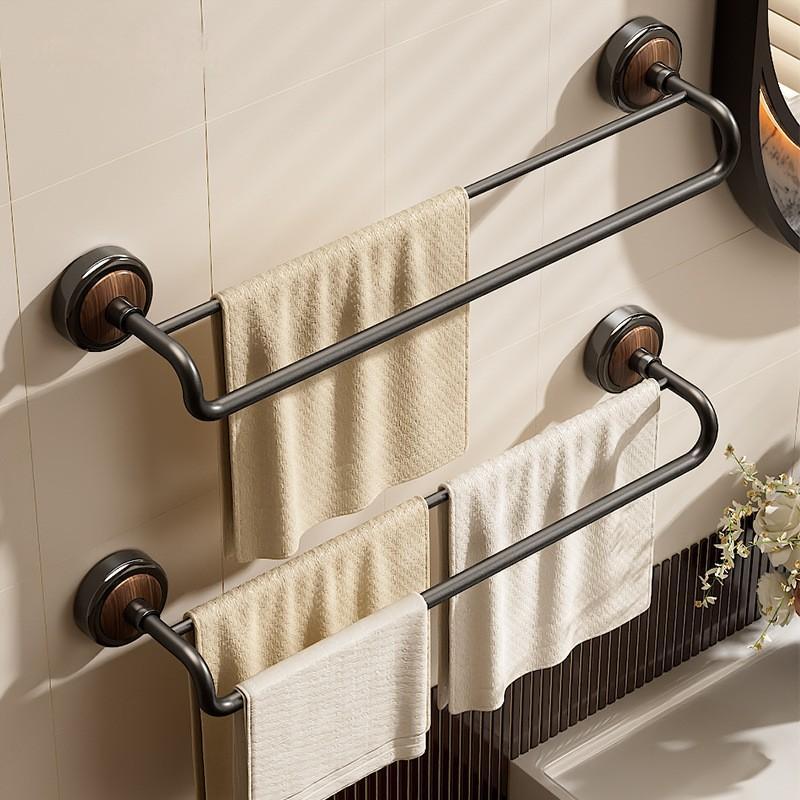 Suction Cup Double-Layer Towel Rack Without Punching Bathroom Stainless Steel Towel Storage Rack Wall-Mounted Bathroom Towel Hanging Rod