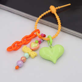 跨境新可爱甜美糖果色串珠桃心硅胶扣钥匙扣女生网红设计包包挂饰