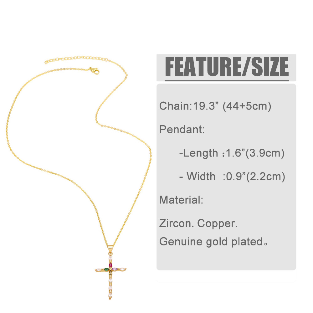 fashion zircon cross pendant copper necklace simple accessories