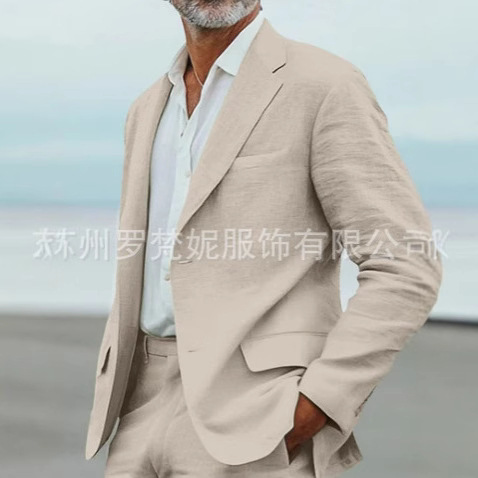 New Aliexpress Amazon Men's Suit Casual Men's Suit Linen Slim Business Banquet Two-Piece Set