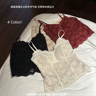 高定蕾丝背心法式纯欲秋冬款小吊带背心固定杯显瘦保暖衣