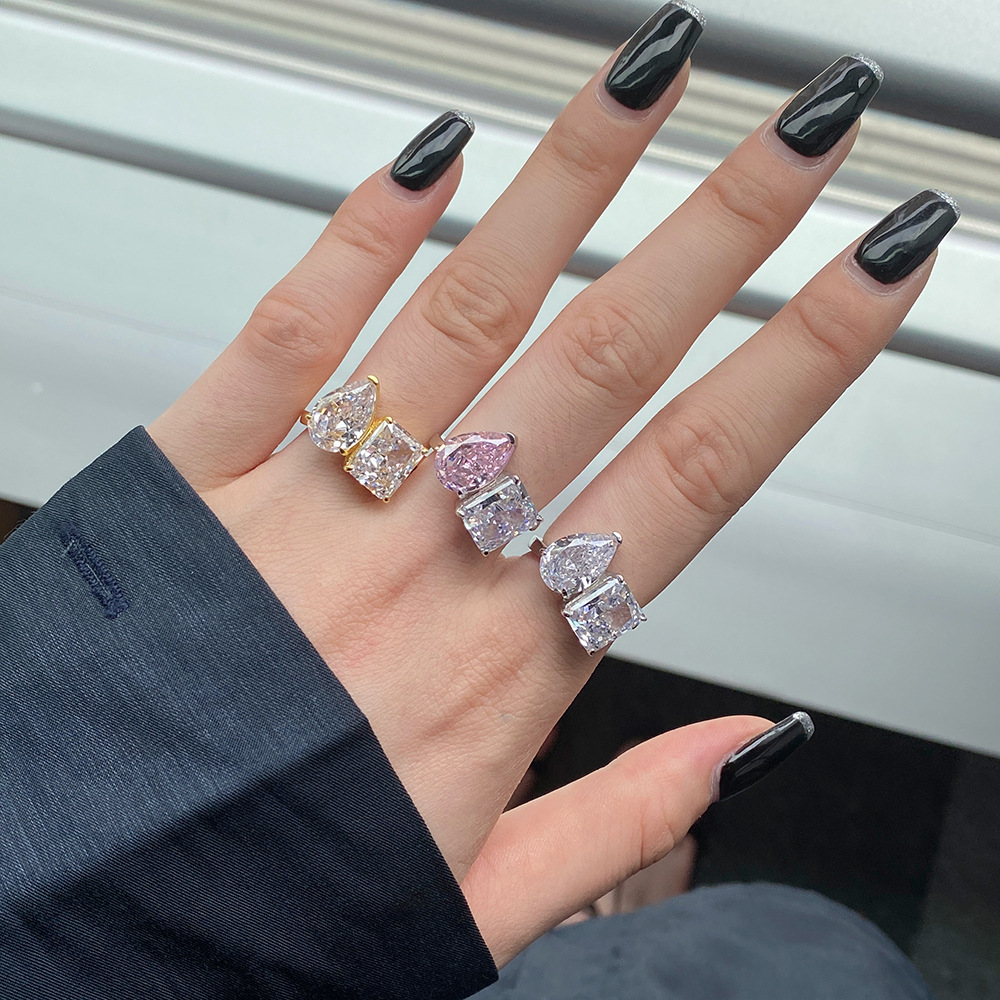 Fashion Geometric Sterling Silver Inlay Zircon Rings 1 Piece