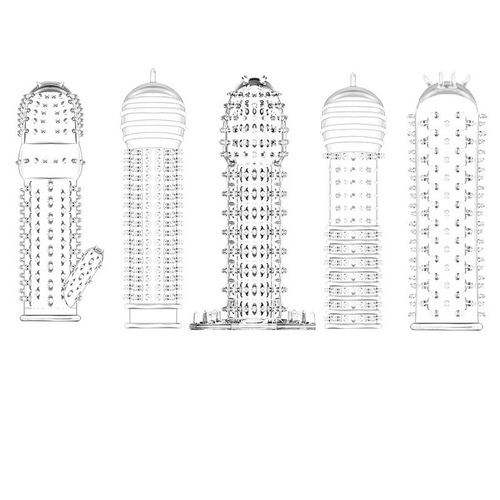 Bag of crystal sleeves, wolf teeth sleeves, silicone locking sleeves, raised point thread extension sleeves, teasing and fun sleeves, 5 types of thorn sleeves