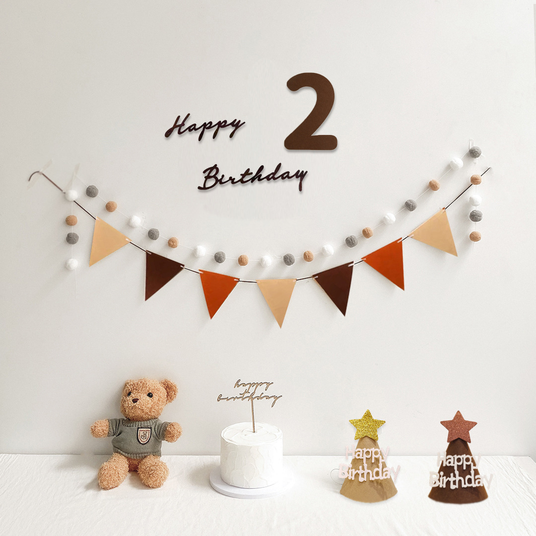 Ins forest system non-woven birthday decoration party banner bunting streamers scene atmosphere felt Happy Birthday