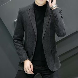 Autumn and Winter Clothing Men's Woolen Casual Suit Jacket Trendyy Nizi Suit Thickeneded Single Gray Dx208