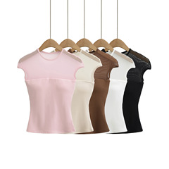 2528-325種類のスリムフィット半袖ニットtシャツの短いネット糸は、シャツのデザイン感の上着をつなぎ合わせます