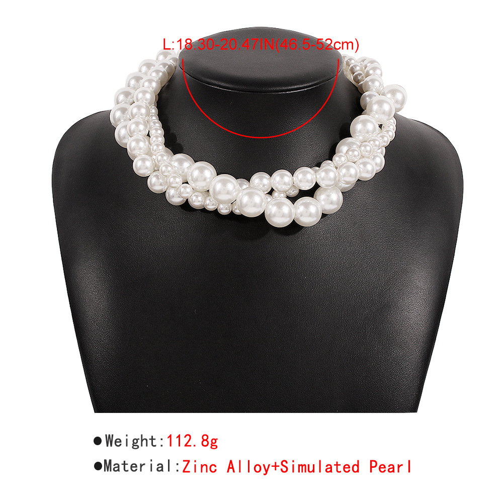 Retro Pearl Geometric Multi-layer Choker display picture 2