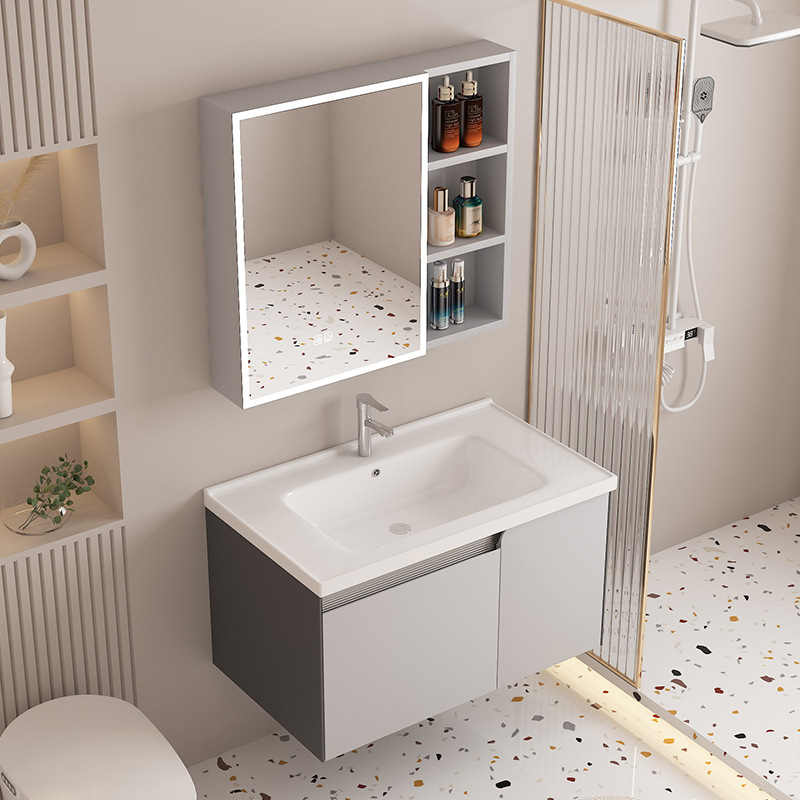 Mu Xiaoxi Stainless Steel Bathroom Cabinet Combination Small Apartment Bathroom Integrated Wash Basin Ceramic Integrated Basin