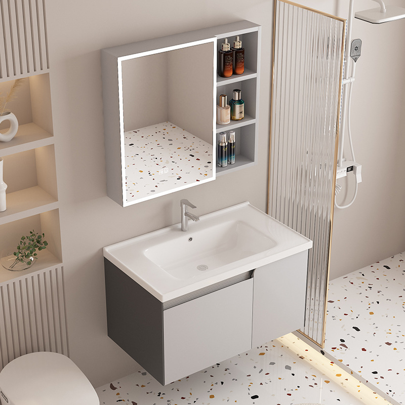 Mu Xiaoxi Stainless Steel Bathroom Cabinet Combination Small Apartment Bathroom Integrated Wash Basin Ceramic Integrated Basin